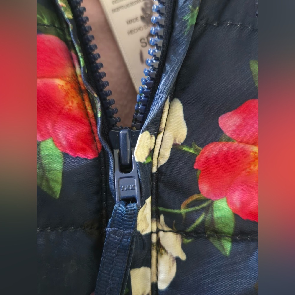 Little Me 2T Navy Floral Puffer Coat Pink Fleece Lined Hooded Jacket 2T Girl - Picture 4 of 10